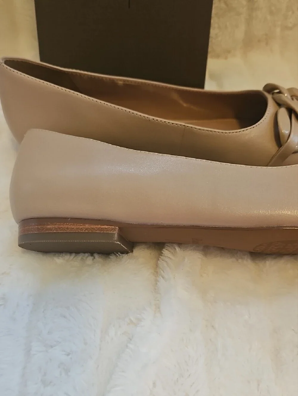 Paolo Women's Taupe Pointed Toe Nappa Leather Flats with Chain Accent